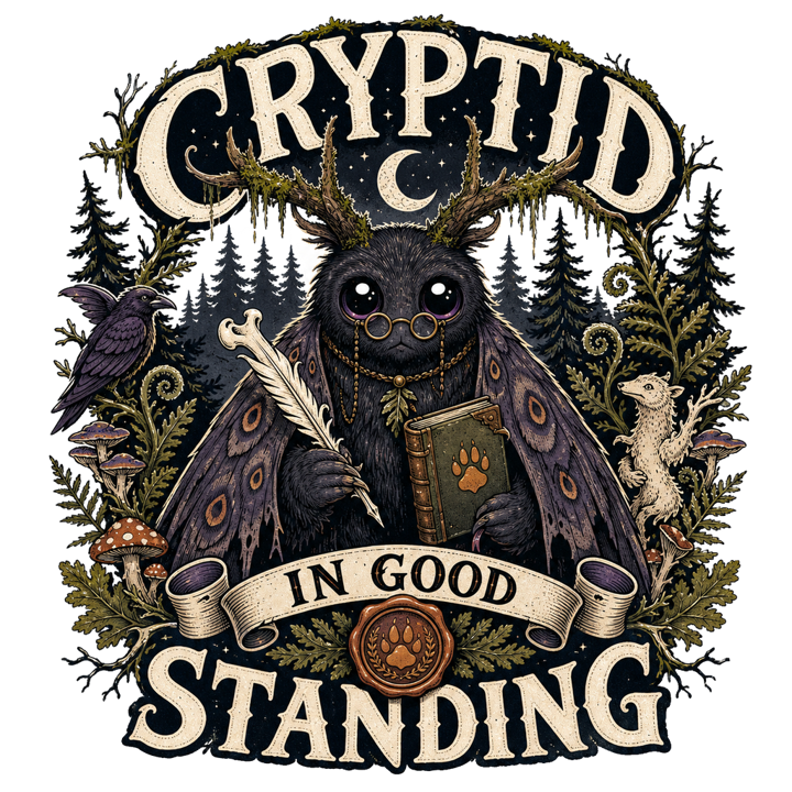 CRYPTID IN GOOD STANDING — dark cozy weird t-shirt design by Bazzai Studio