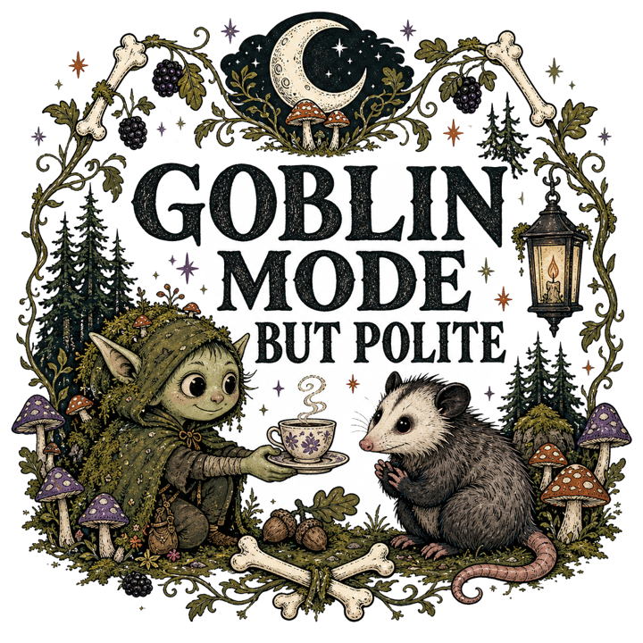GOBLIN MODE BUT POLITE — dark cozy weird t-shirt design by Bazzai Studio