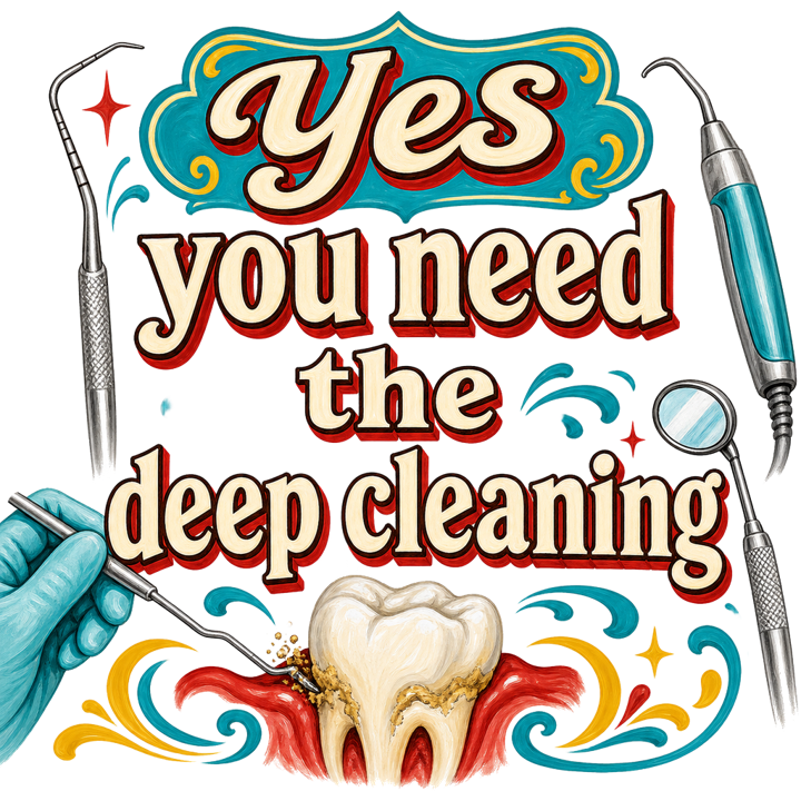 Yes you need the deep cleaning — dental hygienist humor t-shirt design by Bazzai Studio
