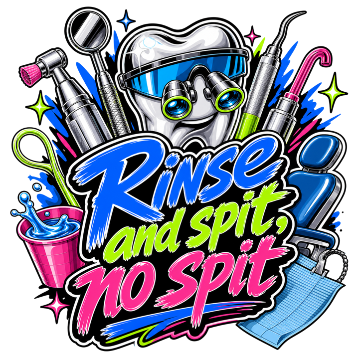 Rinse and spit, no spit — dental hygienist humor t-shirt design by Bazzai Studio