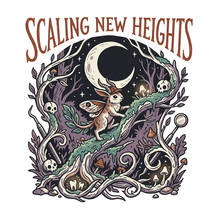 Scaling new heights — dental hygienist humor t-shirt design by Bazzai Studio