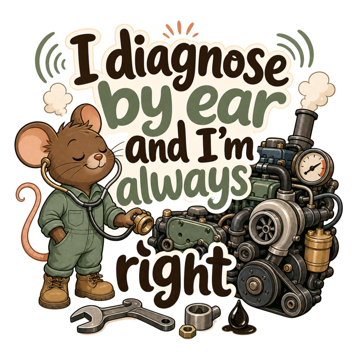 I diagnose by ear and I'm always right — mechanic t-shirt design by Bazzai Studio