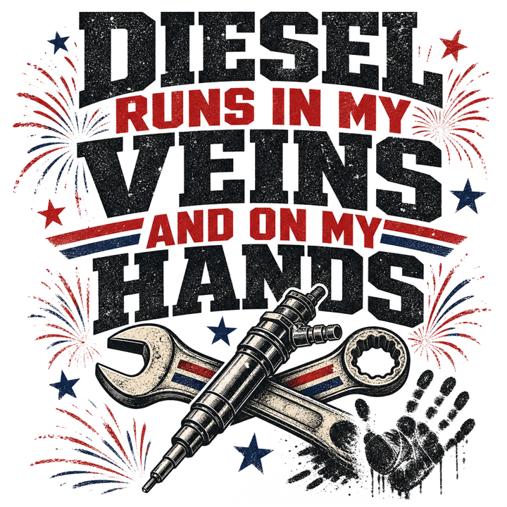 Diesel runs in my veins and on my hands — mechanic t-shirt design by Bazzai Studio