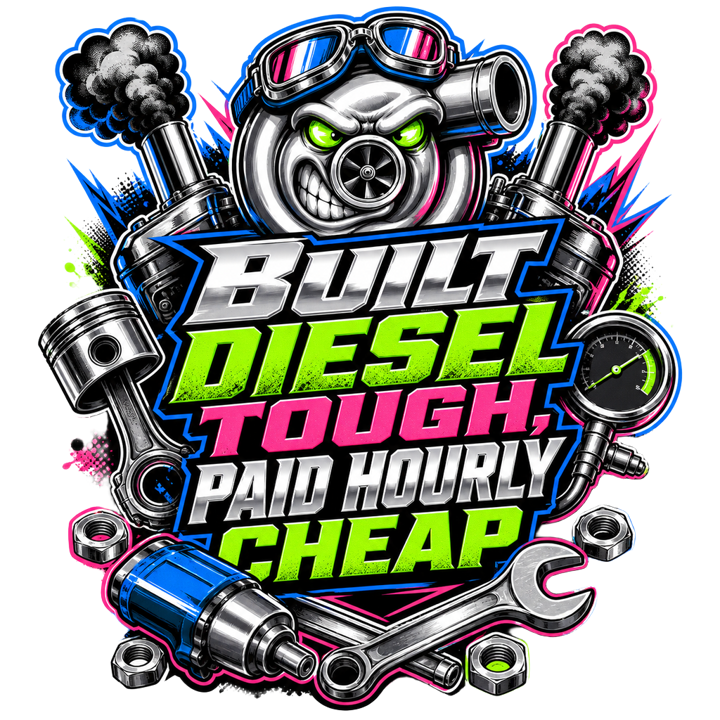 Built diesel tough, paid hourly cheap — dieselmechanic t-shirt design by Bazzai Studio