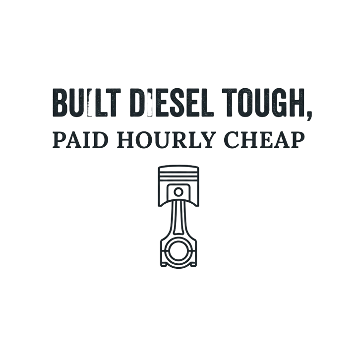 Built diesel tough, paid hourly cheap — mechanic t-shirt design by Bazzai Studio