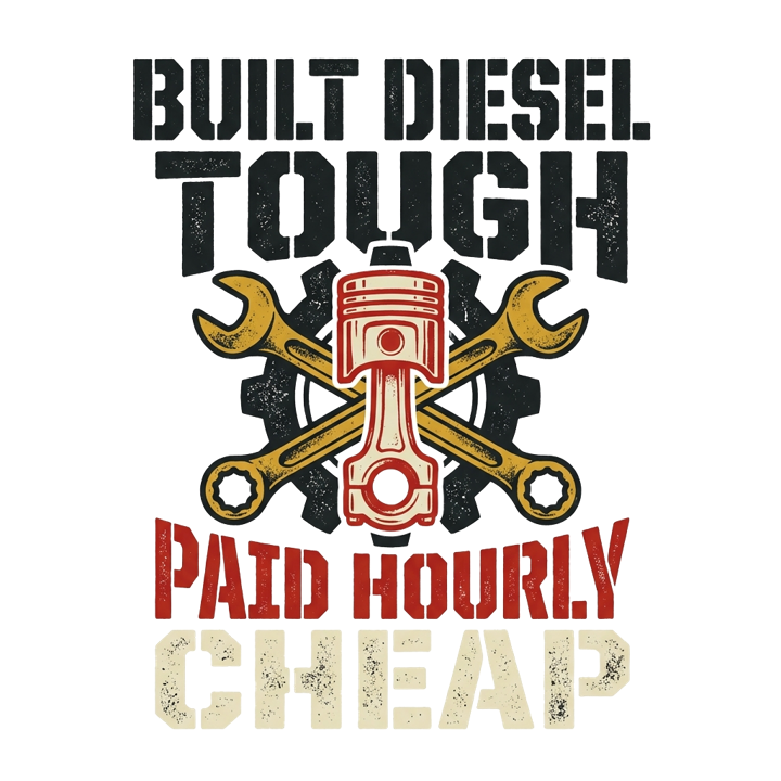 Built diesel tough, paid hourly cheap — mechanic t-shirt design by Bazzai Studio