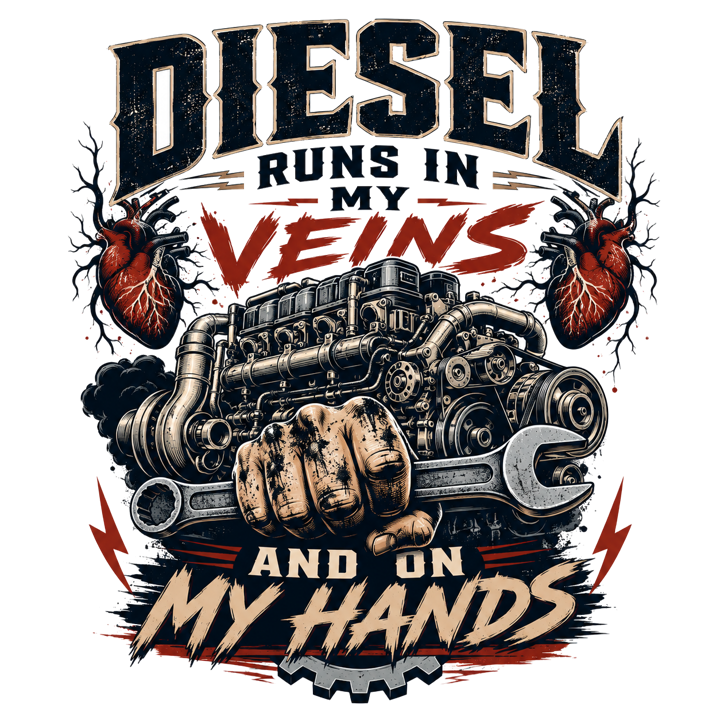 Diesel runs in my veins and on my hands — mechanic t-shirt design by Bazzai Studio