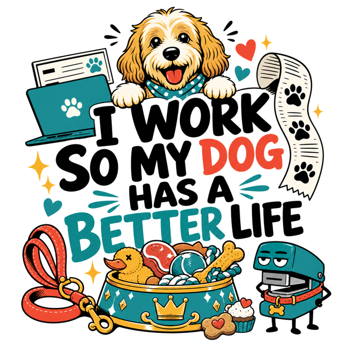 I WORK SO MY DOG HAS A BETTER LIFE — dogmom t-shirt design by Bazzai Studio