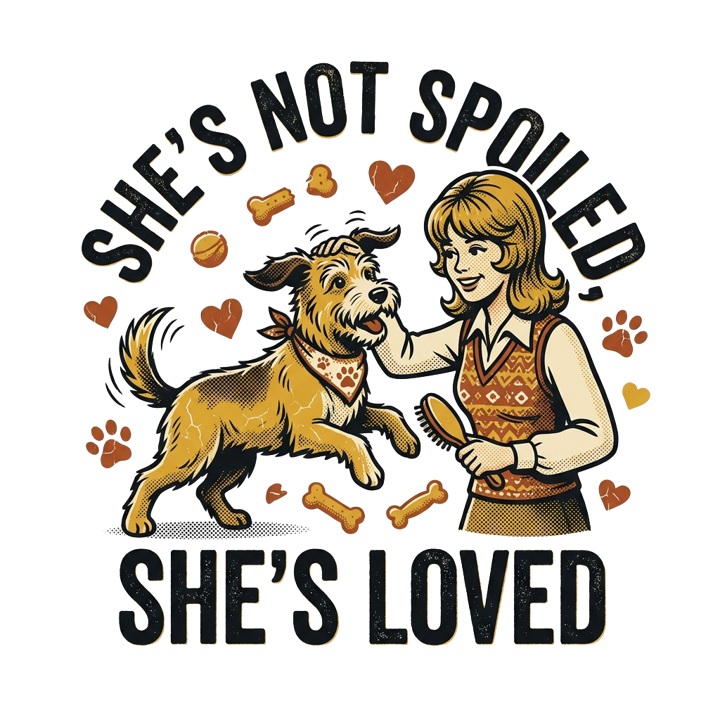 She's not spoiled, she's loved — dogmom t-shirt design by Bazzai Studio