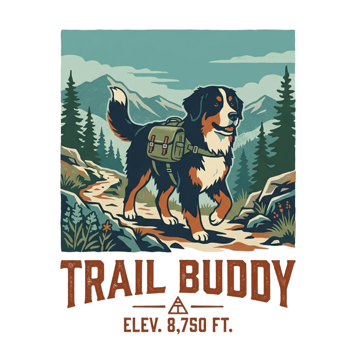 Bernese Mountain Dog Hiking — dog parent humor t-shirt design by Bazzai Studio