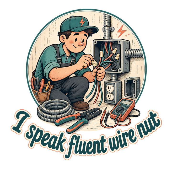 I speak fluent wire nut — electrician trade t-shirt design by Bazzai Studio
