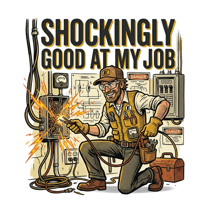 Shockingly good at my job — electrician t-shirt design by Bazzai Studio