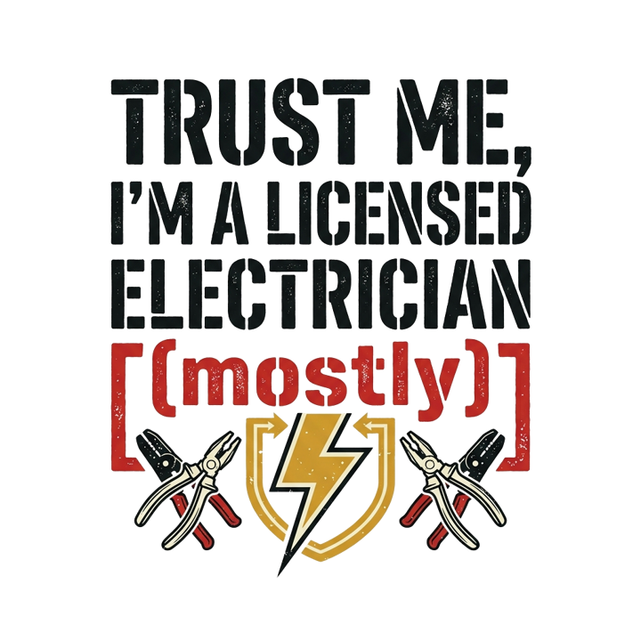Trust me, I'm a licensed electrician (mostly) — electrician t-shirt design by Bazzai Studio