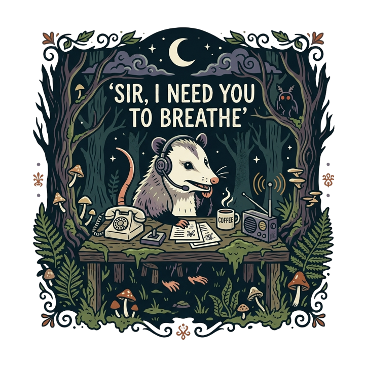 SIR, I NEED YOU TO BREATHE — emergency dispatcher humor t-shirt design by Bazzai Studio
