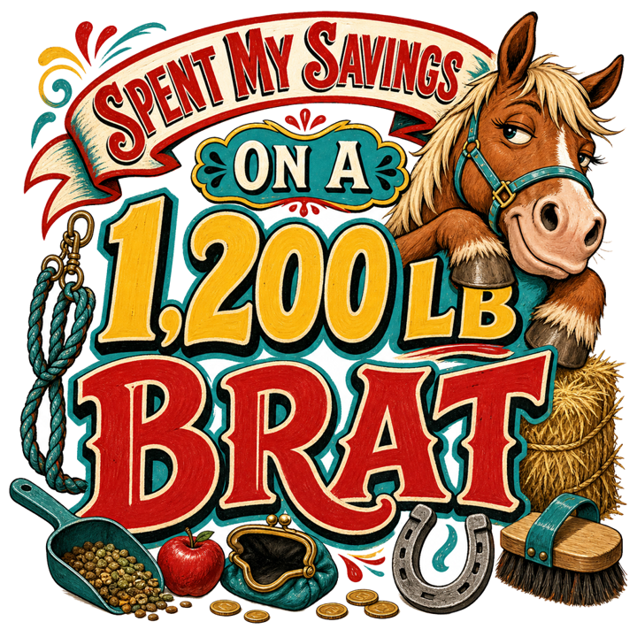 Spent My Savings on a 1,200 lb Brat — equestrian life t-shirt design by Bazzai Studio
