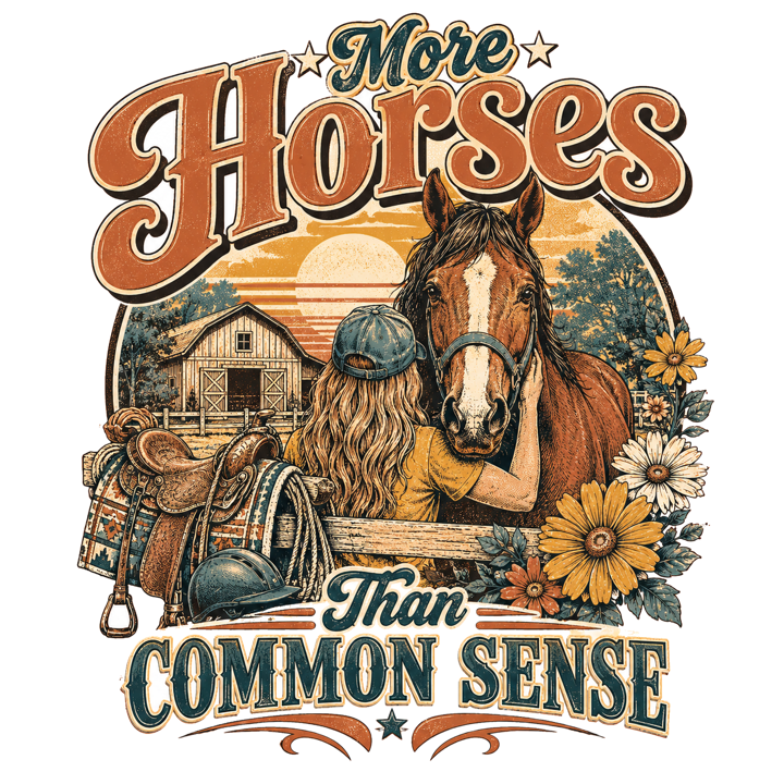More Horses Than Common Sense — equestrian life t-shirt design by Bazzai Studio