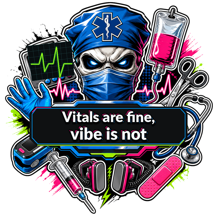Vitals are fine, vibe is not — er nurse humor t-shirt design by Bazzai Studio