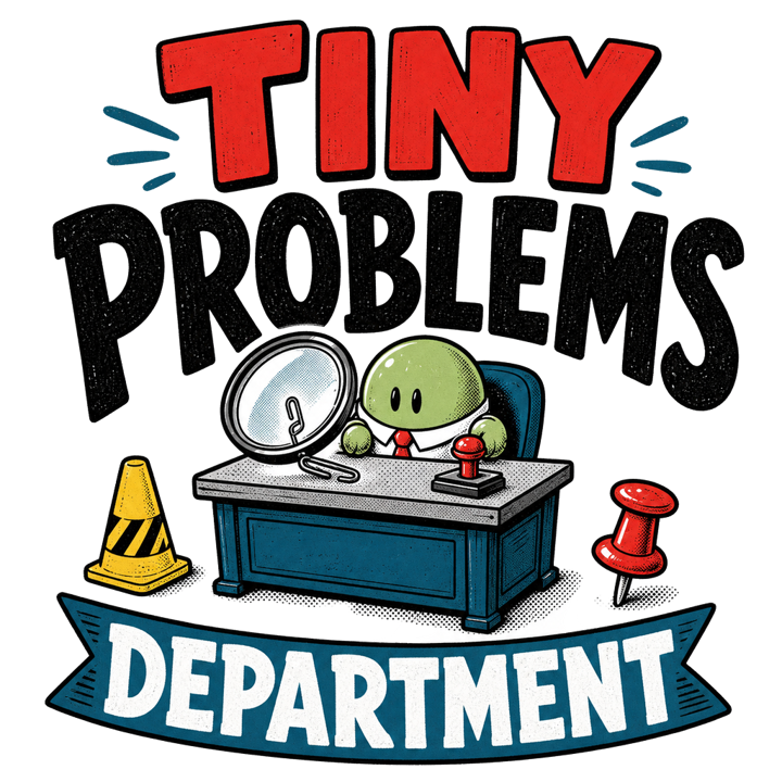 TINY PROBLEMS DEPARTMENT — evergreen absurd humor t-shirt design by Bazzai Studio