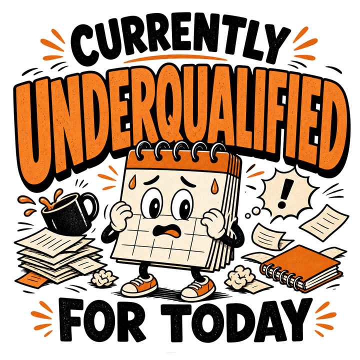 Currently Underqualified For Today — evergreen absurd humor t-shirt design by Bazzai Studio