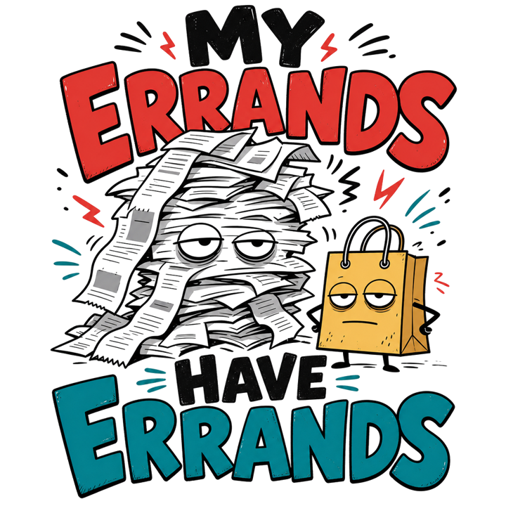 My Errands Have Errands — evergreen absurd humor t-shirt design by Bazzai Studio