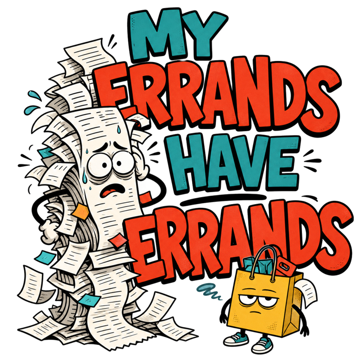 My Errands Have Errands — evergreen absurd humor t-shirt design by Bazzai Studio
