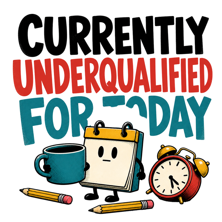 CURRENTLY UNDERQUALIFIED FOR TODAY — evergreen absurd humor t-shirt design by Bazzai Studio