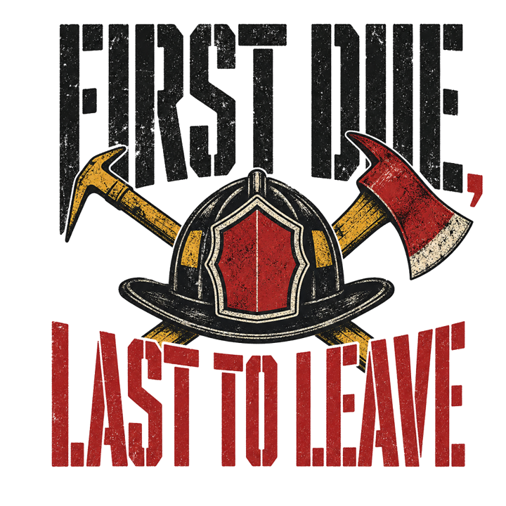 First due, last to leave — firefighter t-shirt design by Bazzai Studio