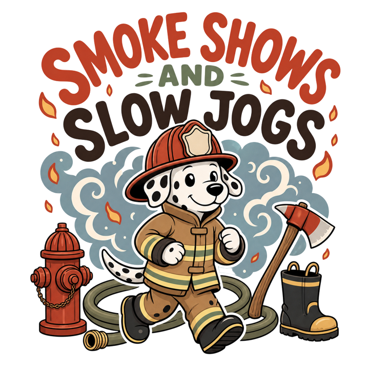 SMOKE SHOWS AND SLOW JOGS — firefighter t-shirt design by Bazzai Studio