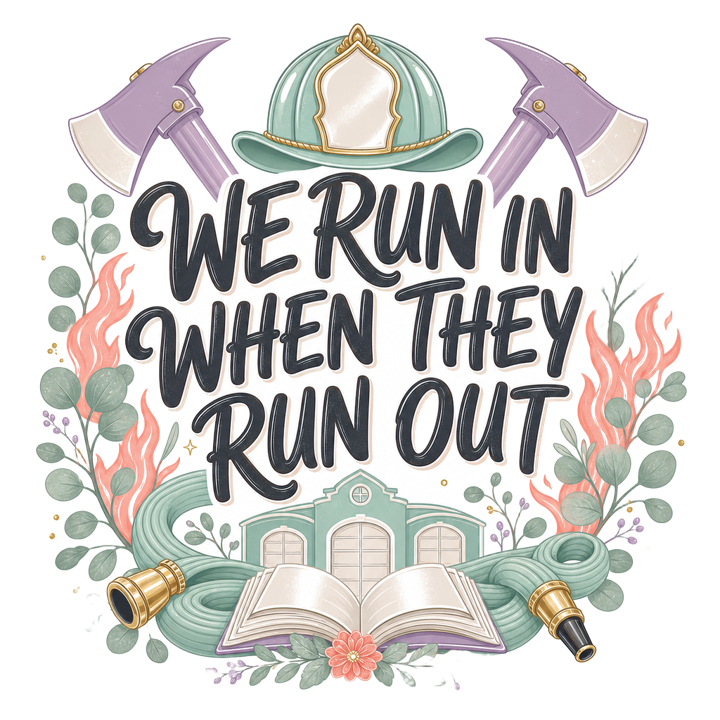 WE RUN IN WHEN THEY RUN OUT — firefighter humor t-shirt design by Bazzai Studio