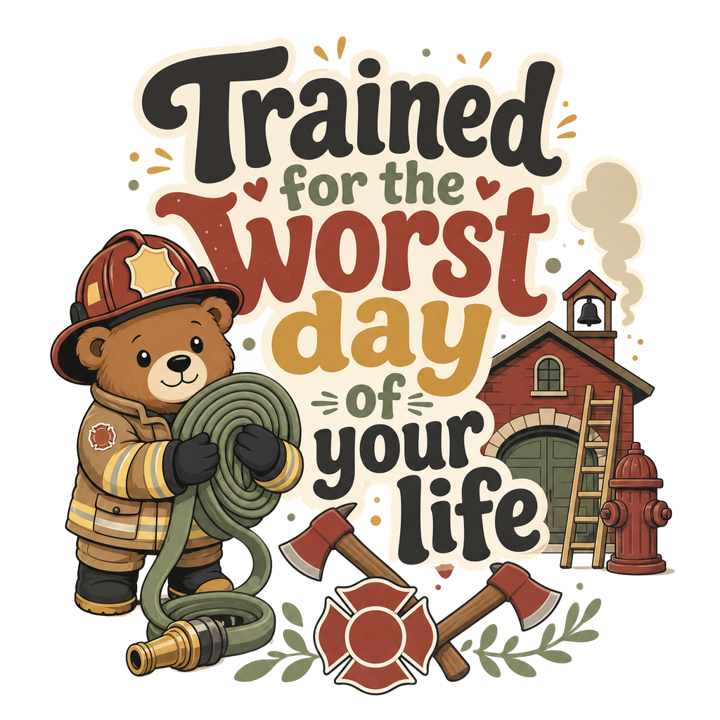 Trained for the worst day of your life — firefighter humor t-shirt design by Bazzai Studio