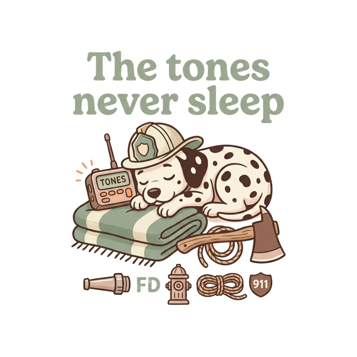 The tones never sleep — firefighter humor t-shirt design by Bazzai Studio