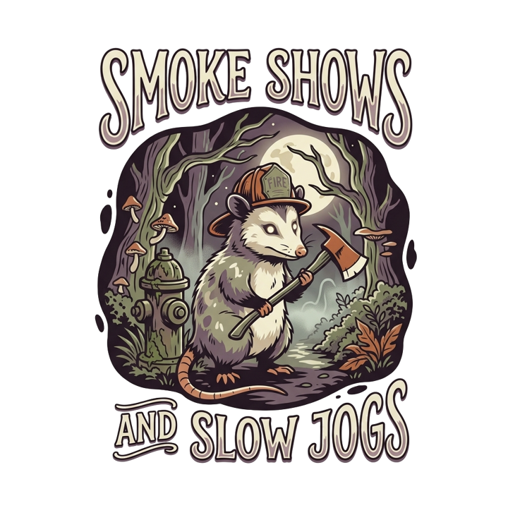 SMOKE SHOWS AND SLOW JOGS — firefighter humor t-shirt design by Bazzai Studio