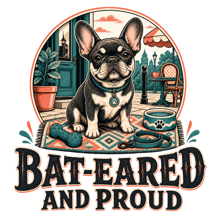 BAT-EARED AND PROUD — frenchie t-shirt design by Bazzai Studio