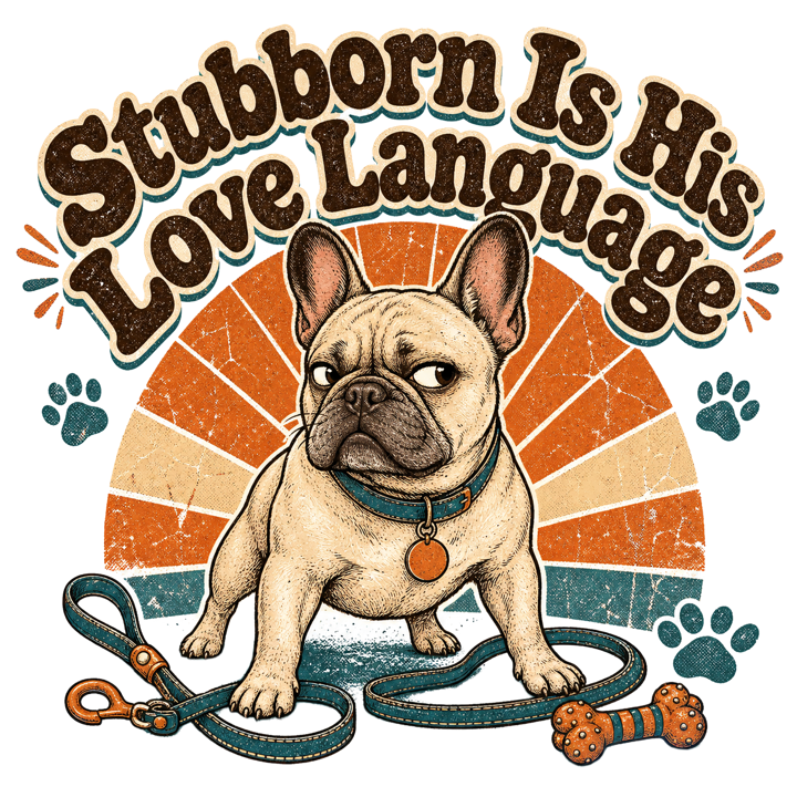 Stubborn Is His Love Language — frenchie t-shirt design by Bazzai Studio