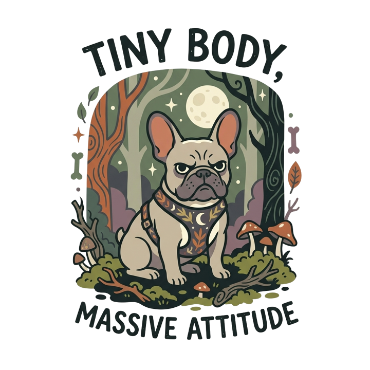 Tiny Body, Massive Attitude — french bulldog owner t-shirt design by Bazzai Studio