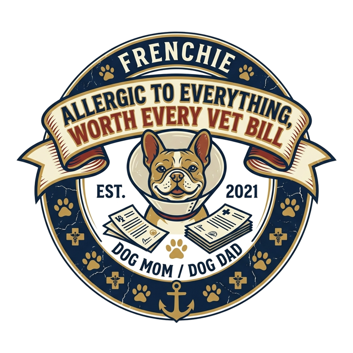 Allergic to Everything, Worth Every Vet Bill — frenchie t-shirt design by Bazzai Studio
