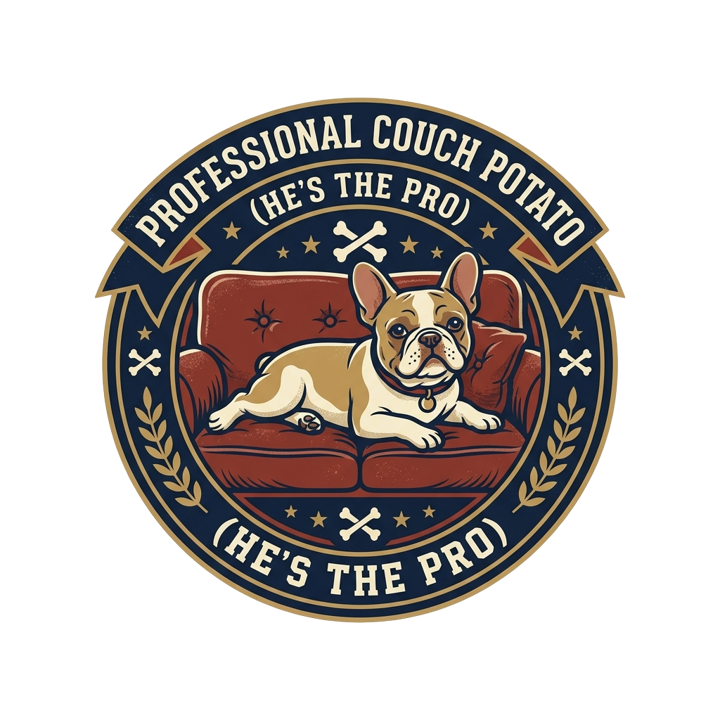 Professional Couch Potato (He's the Pro) — frenchie t-shirt design by Bazzai Studio