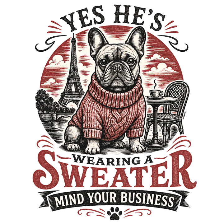 Yes He's Wearing a Sweater, Mind Your Business — french bulldog owner t-shirt design by Bazzai Studio