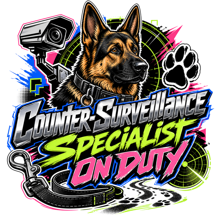 Counter-Surveillance Specialist On Duty — german shepherd owner t-shirt design by Bazzai Studio
