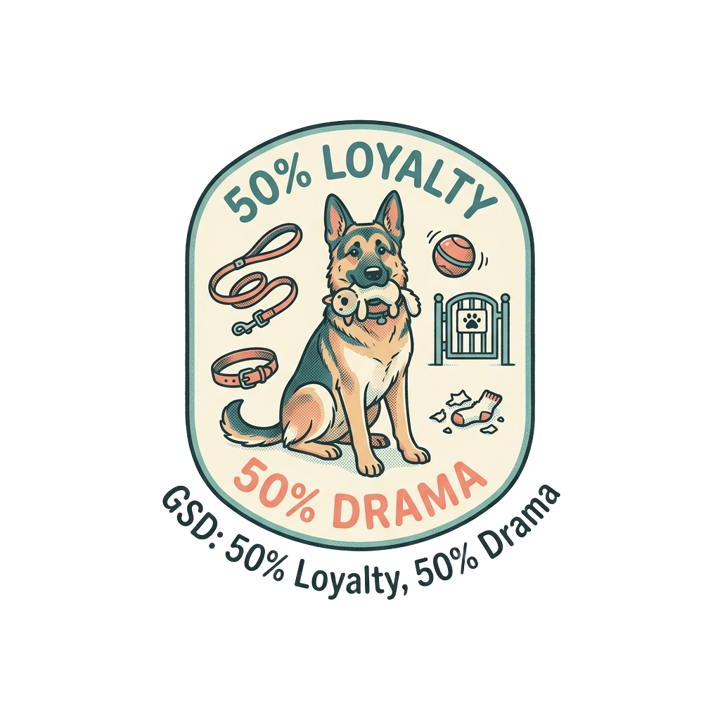 GSD: 50% Loyalty, 50% Drama — germanshepherd t-shirt design by Bazzai Studio