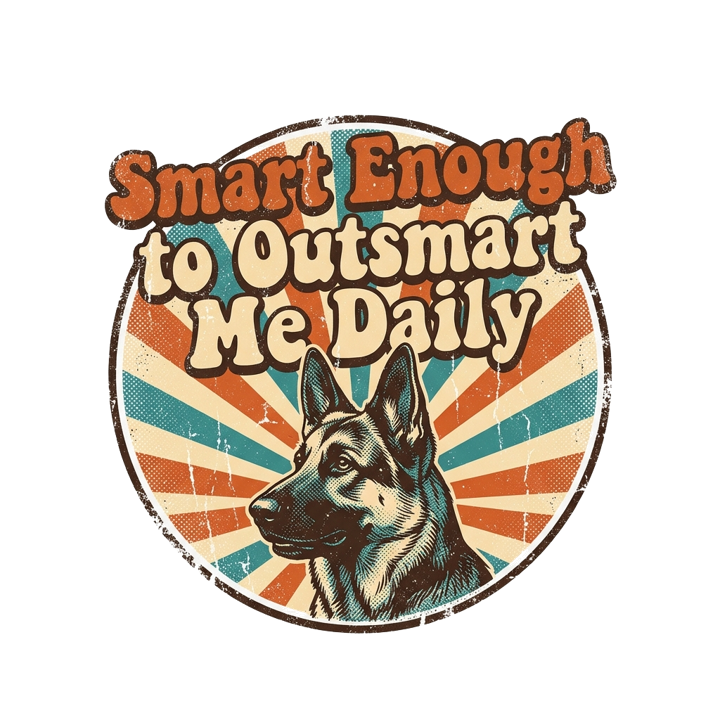 Smart Enough to Outsmart Me Daily — german shepherd owner t-shirt design by Bazzai Studio