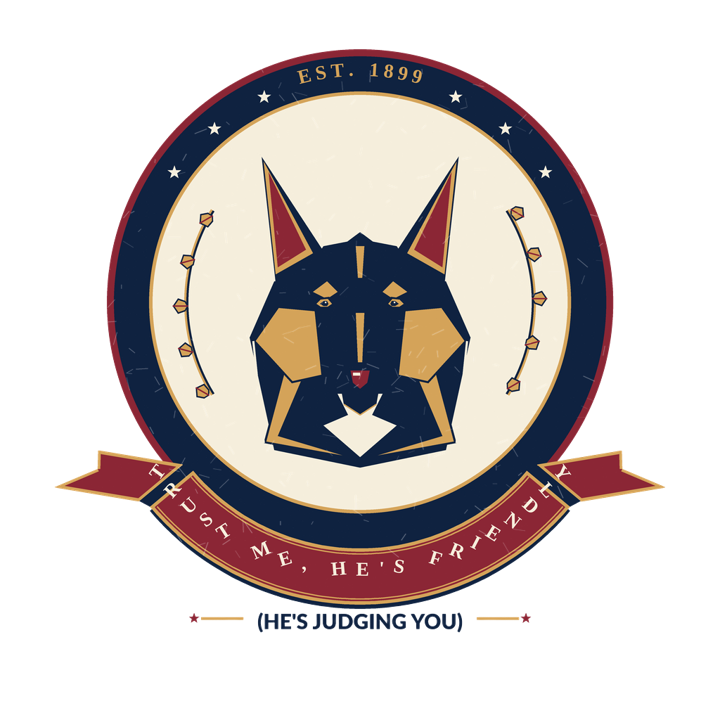 Trust Me, He's Friendly (He's Judging You) — german shepherd owner t-shirt design by Bazzai Studio
