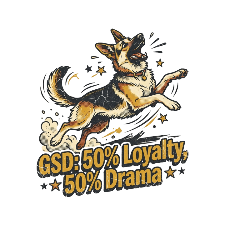 GSD: 50% Loyalty, 50% Drama — germanshepherd t-shirt design by Bazzai Studio