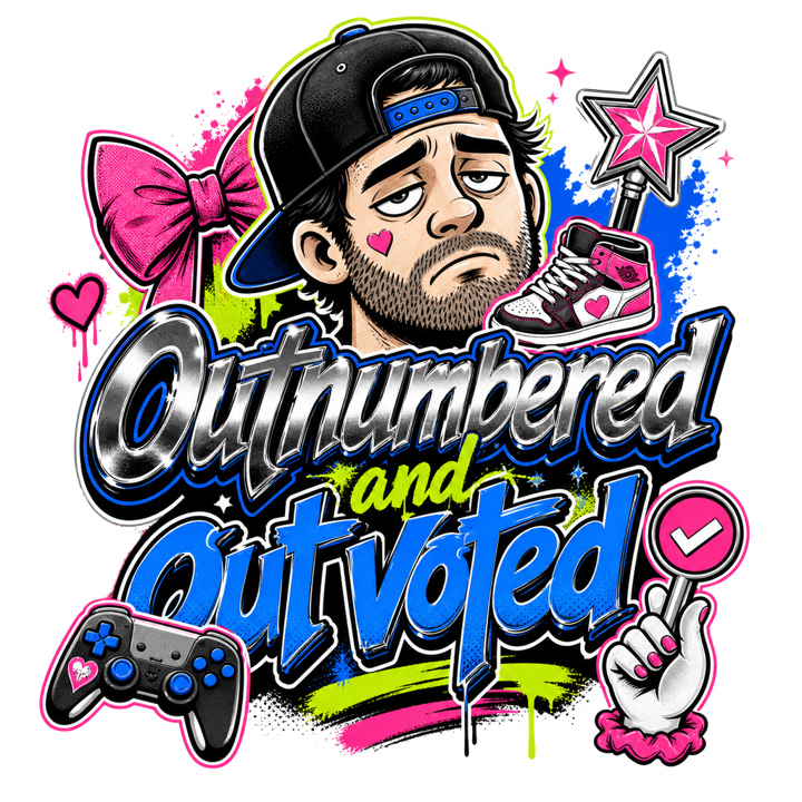 Outnumbered and outvoted — girl dad life t-shirt design by Bazzai Studio
