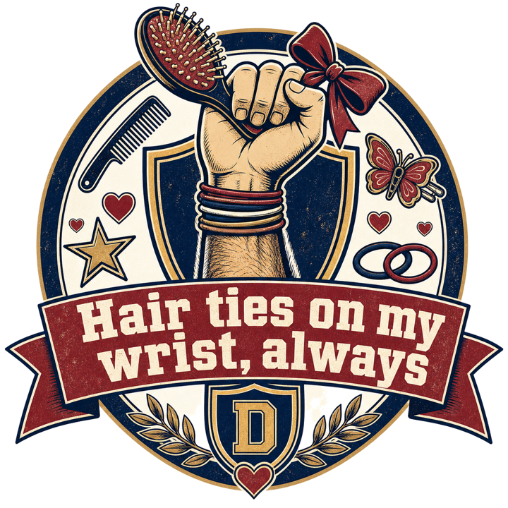 Hair ties on my wrist, always — girl dad life t-shirt design by Bazzai Studio