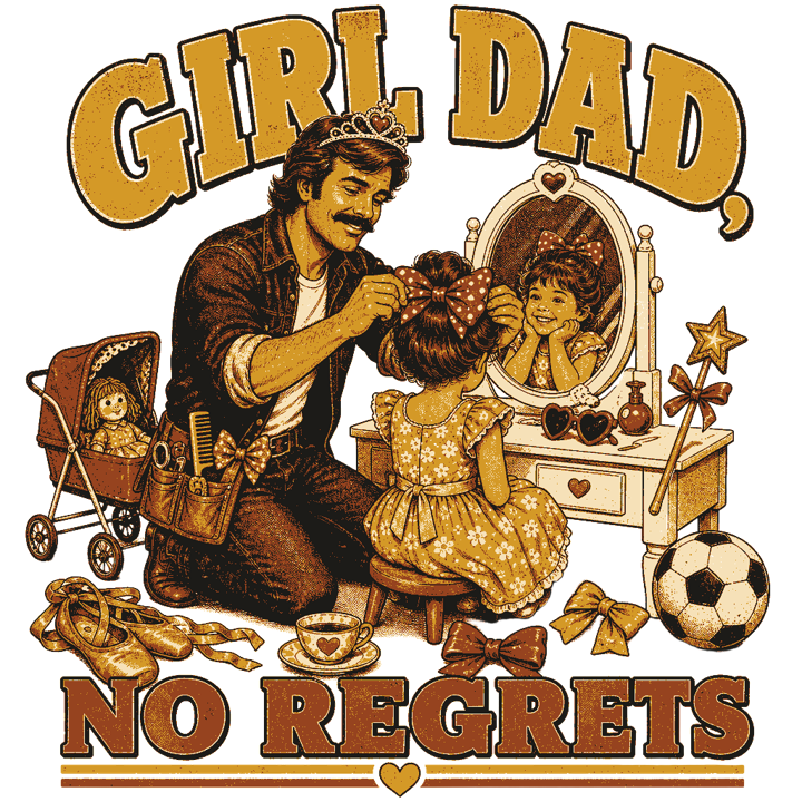 GIRL DAD, NO REGRETS — girl dad life t-shirt design by Bazzai Studio