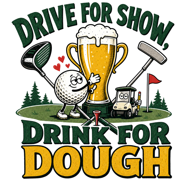DRIVE FOR SHOW, DRINK FOR DOUGH — golf life t-shirt design by Bazzai Studio