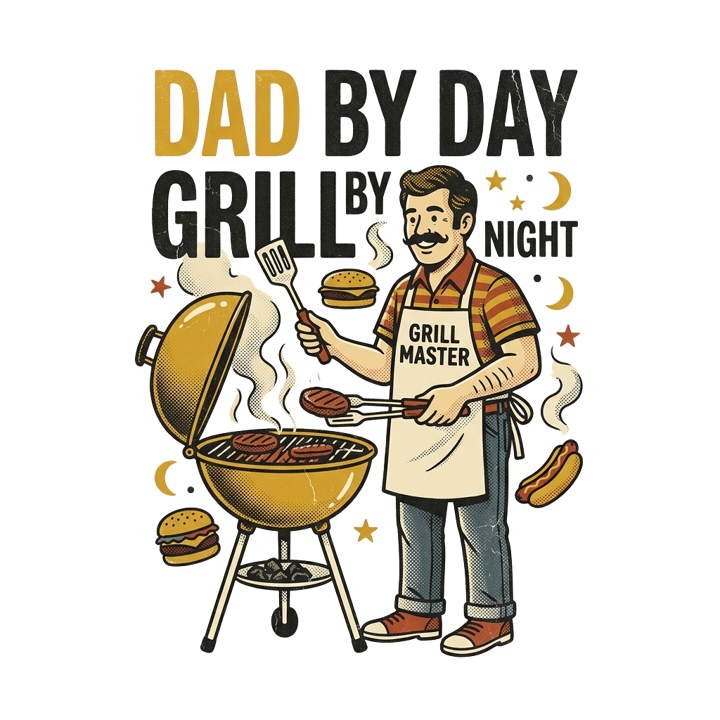 DAD BY DAY GRILL BY NIGHT — grill t-shirt design by Bazzai Studio