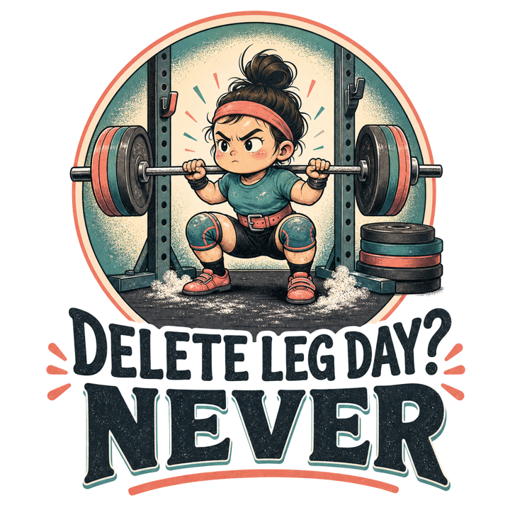 DELETE LEG DAY? NEVER — gym & lifting t-shirt design by Bazzai Studio