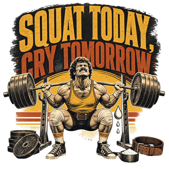 SQUAT TODAY, CRY TOMORROW — gym & lifting t-shirt design by Bazzai Studio